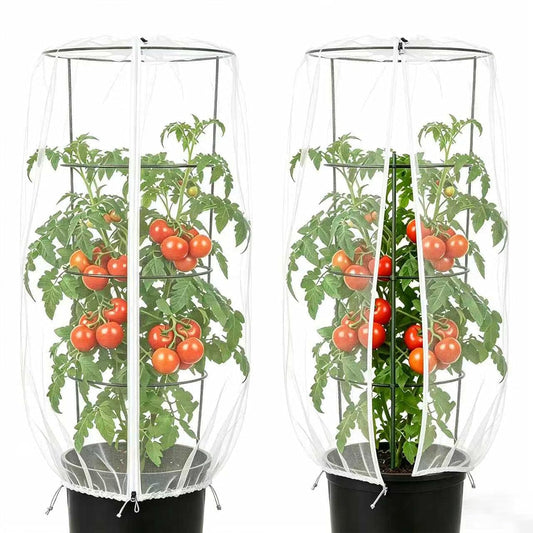 2 Pcs Garden Bird Netting Cover for Round Tomato Cage, 59" x 18" Tomato Trellis Insect Barrier Protection Mesh, Plant Cage Garden Net Cover with Zipper for Vertical Climbing Plants Vegetables Fruits