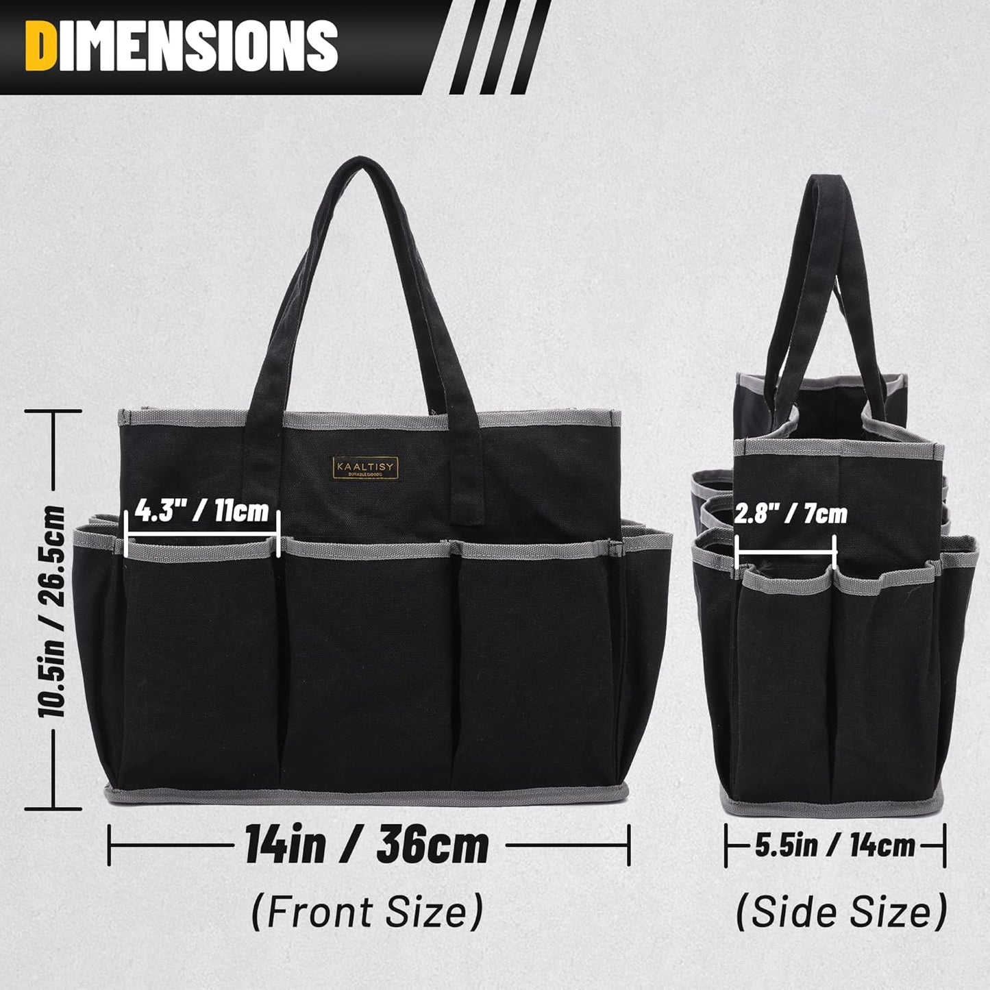 Tool Tote Bag, Heavy Duty 16oz Waxed Canvas Garden Tool Bag | Portable 11-Pocket Tool Storage Bag for Gardener Electrician Contractor Repairman (14"L x 5.5"W x 10.5"H) – Army Green