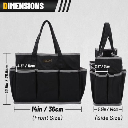 Tool Tote Bag, Heavy Duty 16oz Waxed Canvas Garden Tool Bag | Portable 11-Pocket Tool Storage Bag for Gardener Electrician Contractor Repairman (14"L x 5.5"W x 10.5"H) – Army Green