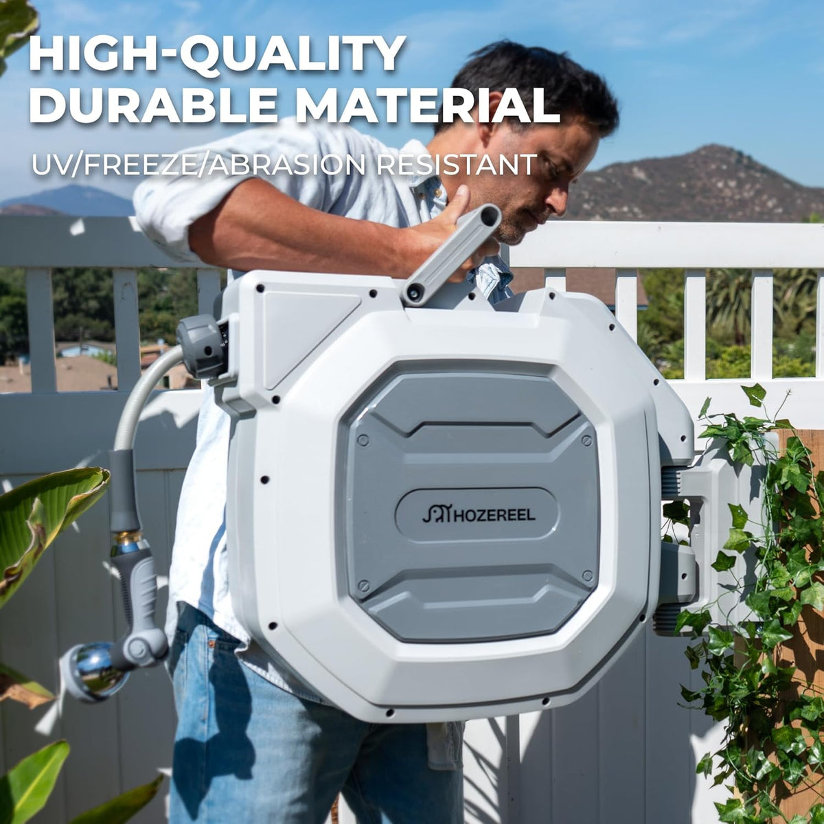 5/8" x 100 ft Heavy Duty Retractable Garden Hose Reel by HOZEREEL, Outdoor Garden Hose Reels - Self Retract Wall Mount Hose Reel Automatic Storage, Any Length Lock, 10 Pattern Nozzle