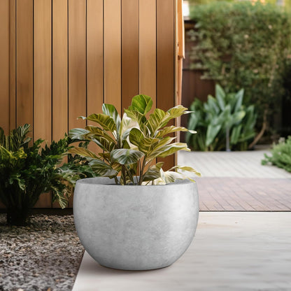 Large Round Bowl Vintage BRN Concrete Planter 19.9" Dia, Outdoor