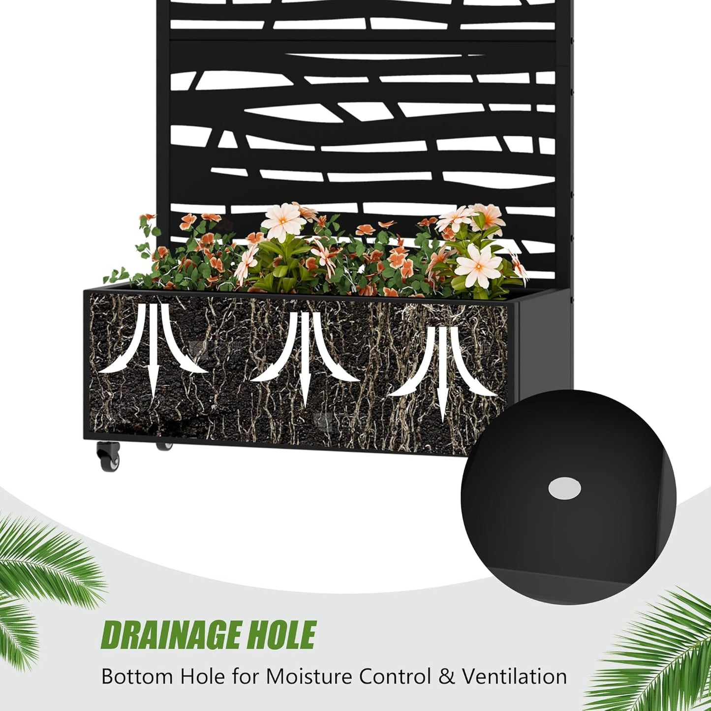 Casaphoria Metal Raised Garden Bed with Trellis and Wheels, 72"x47"x16" Planter Box for Climbing Plants, Vegetables & Vines, Features Drainage Holes and Privacy Screen (Black-Louver) - Colors A
