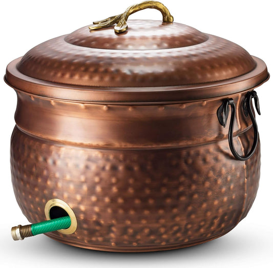 Decorative Garden Hose Pot Holder and Lid 16x16x12 | Hose Container Pot Outdoor or Indoor Use | Expandable Water Hose Storage | Holds Up to 100 ft Hose - Handmade