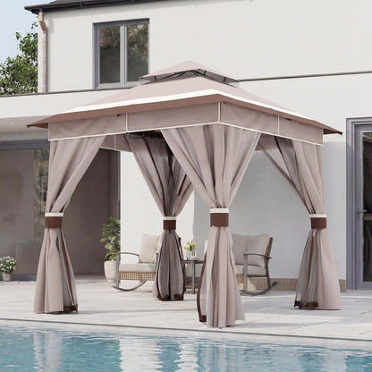 10x20 Gazebo Canopy with 100FT String Lights, Metal Heavy Duty Patio Canopy Tent with Double Roofs, Mosquito Nettings and Privacy Screens for Backyard, Garden, Lawn, Gray