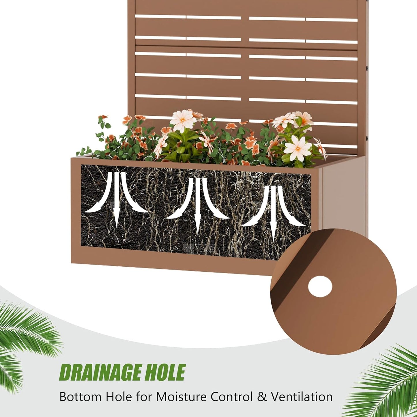 Casaphoria Metal Raised Garden Bed with Trellis and Wheels, 72"x47"x16" Planter Box for Climbing Plants, Vegetables & Vines, Features Drainage Holes and Privacy Screen (Black-Louver) - Colors C