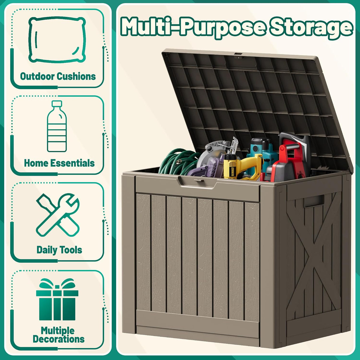 30 Gallon Resin Deck Box Waterproof Outdoor Storage Box for Patio Furniture Pool Accessories Indoor Storage for Cushion Garden Tools (30 Gallon, Black)