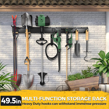 LBT 66" Garage Tool Organizer Wall Mount - 720lbs Garden Tool Organizer with Adjustable Hooks, Heavy Duty Metal Garage Storage Rack, Anti-Rust Shed Rack Holder Hanging Rake Broom Mower Snowboard