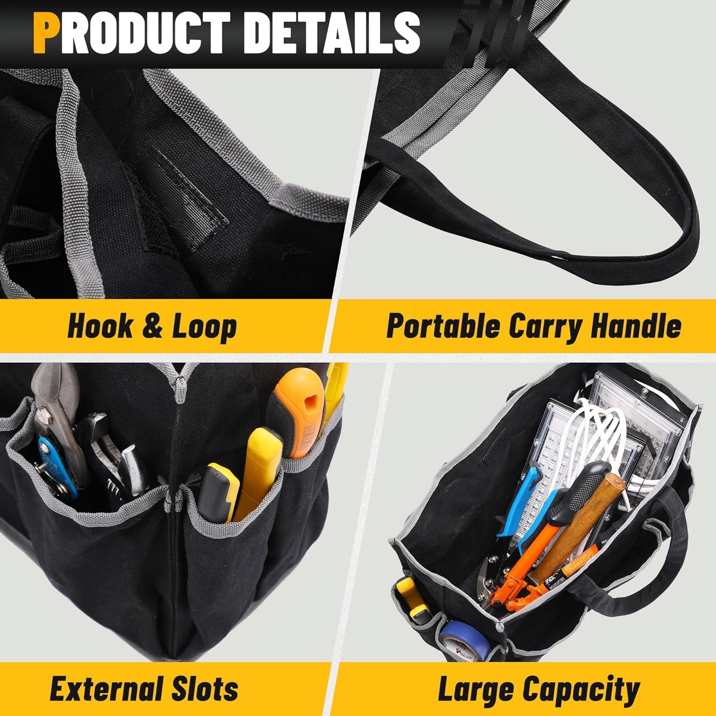 Tool Tote Bag, Heavy Duty 16oz Waxed Canvas Garden Tool Bag | Portable 11-Pocket Tool Storage Bag for Gardener Electrician Contractor Repairman (14"L x 5.5"W x 10.5"H) – Army Green
