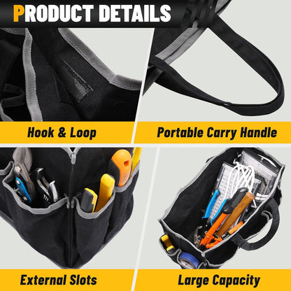 Tool Tote Bag, Heavy Duty 16oz Waxed Canvas Garden Tool Bag | Portable 11-Pocket Tool Storage Bag for Gardener Electrician Contractor Repairman (14"L x 5.5"W x 10.5"H) – Army Green
