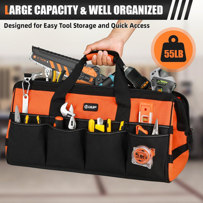 UUP Heavy Duty Tool Bag 15-Inch, 16-Pocket Portable Empty Tool Box Organizer, Big Storage Toolbox Organization, Soft Handle Large Zipper Carrying Toolbag, Father Day Gifts for Him Dad Men, Green