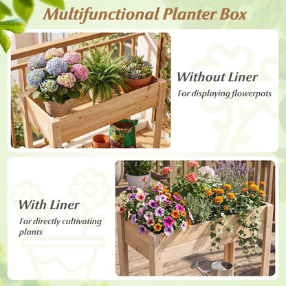 Giantex Wood Raised Garden Bed w/Folding Drop-Leaf Potting Table, Planter Box for Flower Herb Vegetable Fruit, Indoor Outdoor Elevated Raised Beds for Gardening, Backyard, Patio, Balcony