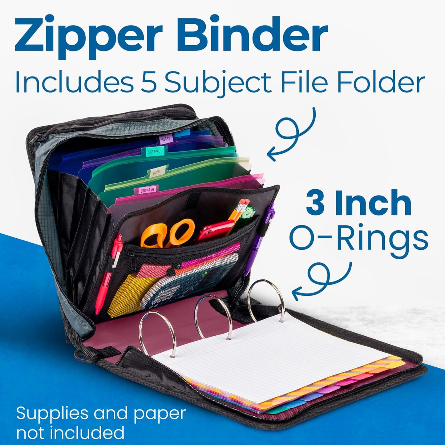 School Zipper Binder | 3-Inch O-Rings | 600-Sheet | D-146 Key Lime