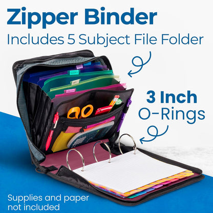 School Zipper Binder | 3-Inch O-Rings | 600-Sheet | D-146 Key Lime