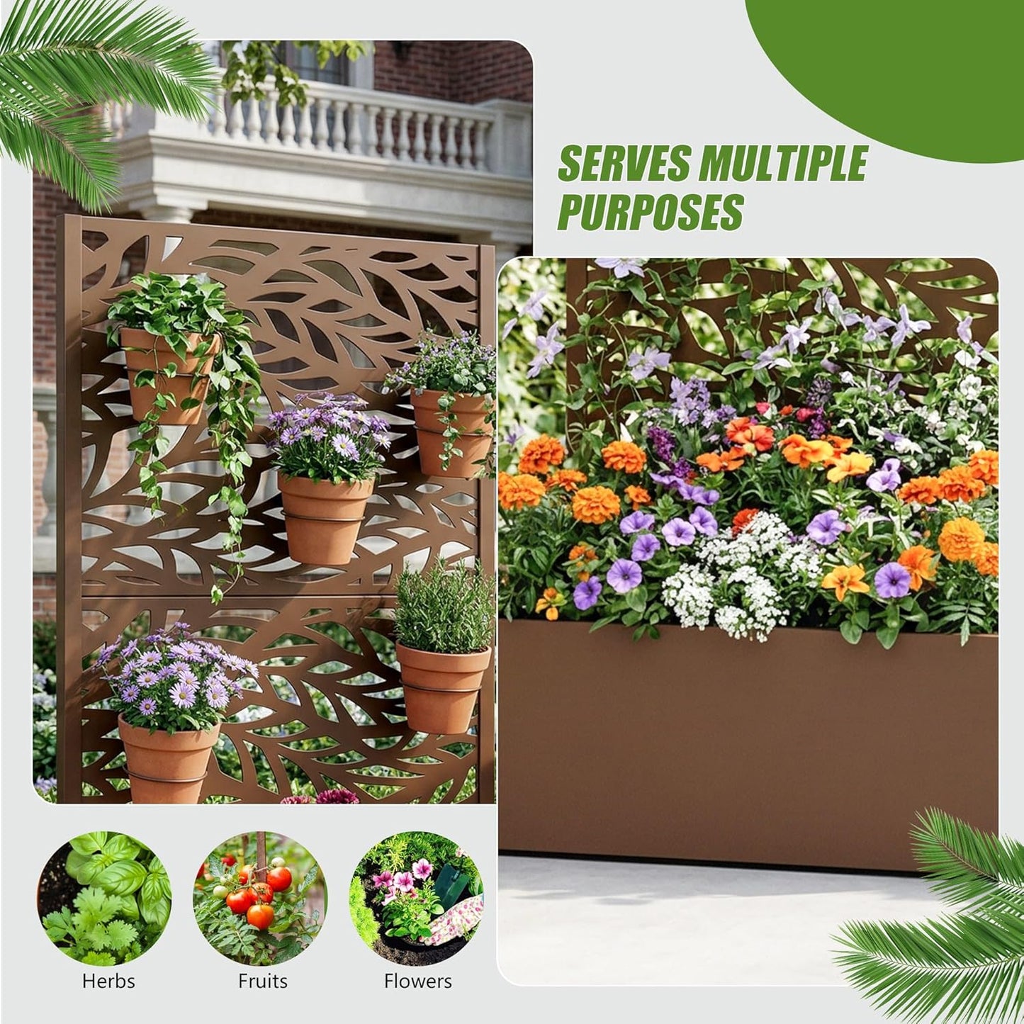 Casaphoria Metal Raised Garden Bed with Trellis and Wheels, 72"x47"x16" Planter Box for Climbing Plants, Vegetables & Vines, Features Drainage Holes and Privacy Screen (Black-Louver) - Colors C