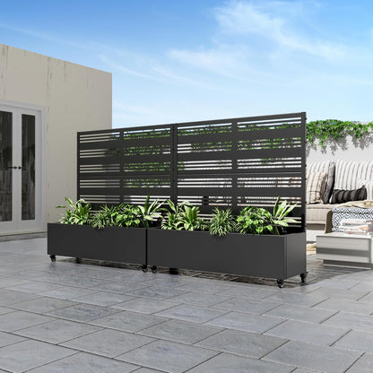 Casaphoria Metal Raised Garden Bed with Trellis and Wheels, 72"x47"x16" Planter Box for Climbing Plants, Vegetables & Vines, Features Drainage Holes and Privacy Screen (Black-Louver) - Colors D