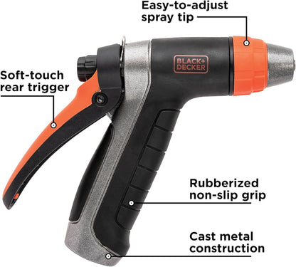 BLACK+DECKER® Adjustable Metal Rear Trigger Nozzle – Durable, Easy-Grip Garden Hose Sprayer with Locking Rear Trigger BD59578