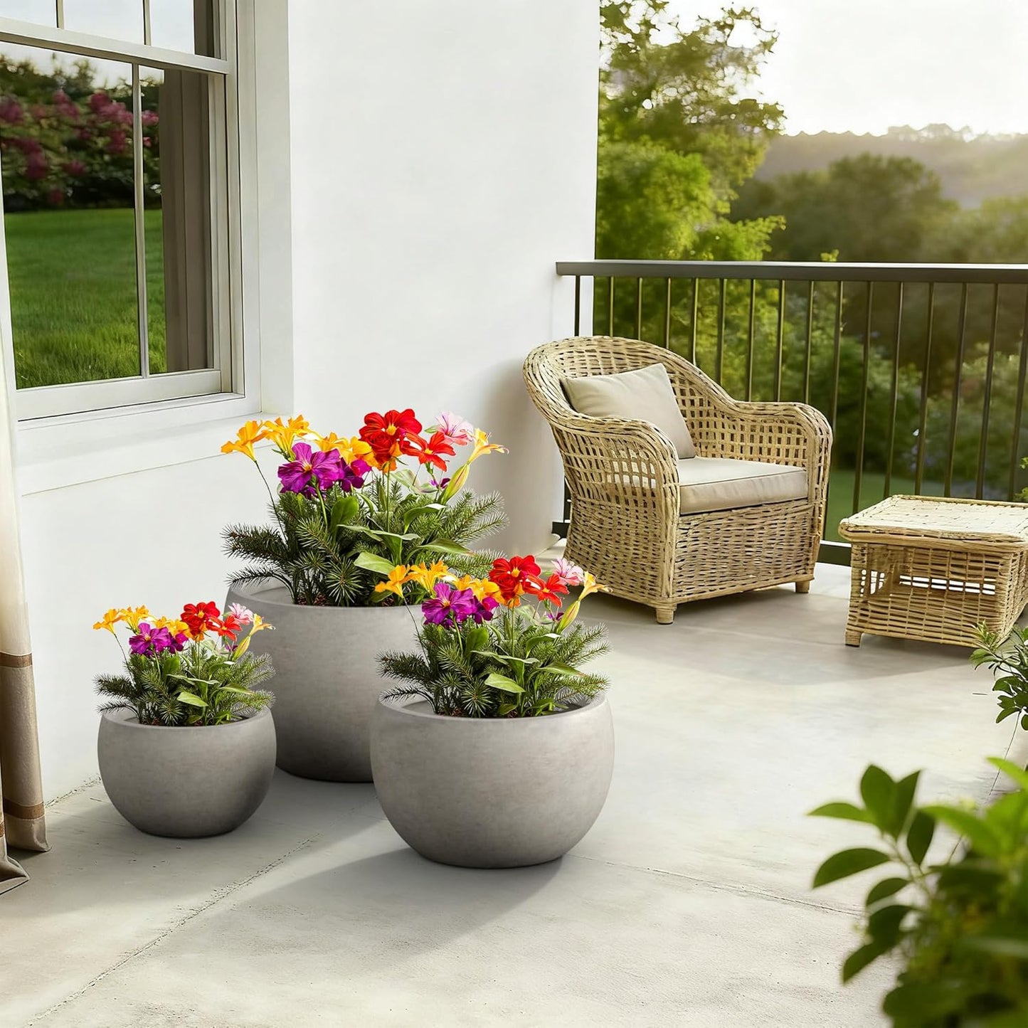 Large Round Bowl Vintage BRN Concrete Planter 19.9" Dia, Outdoor