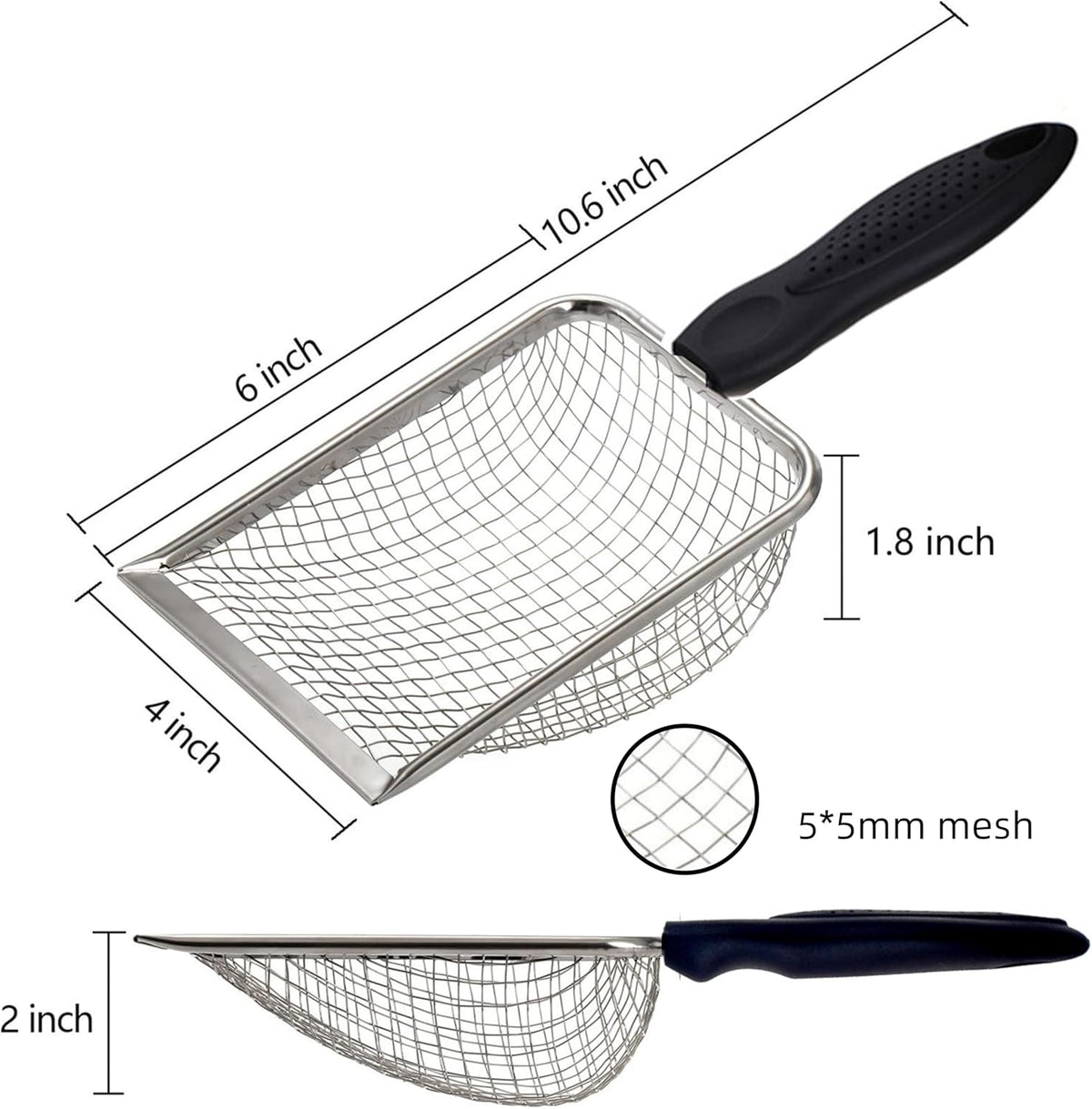 Cat Litter Scoop Stainless Steel Mesh Scooper Long Handle Deep Shovel Non-Stick Coated Metal Litter Scoop for Litter Box Kitten Pooper Lifter (Hole:3.8mm/Regular Cat Litter Scoop)