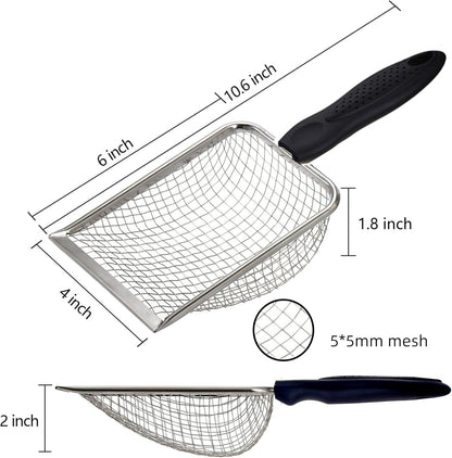 Cat Litter Scoop Stainless Steel Mesh Scooper Long Handle Deep Shovel Non-Stick Coated Metal Litter Scoop for Litter Box Kitten Pooper Lifter (Hole:3.8mm/Regular Cat Litter Scoop)