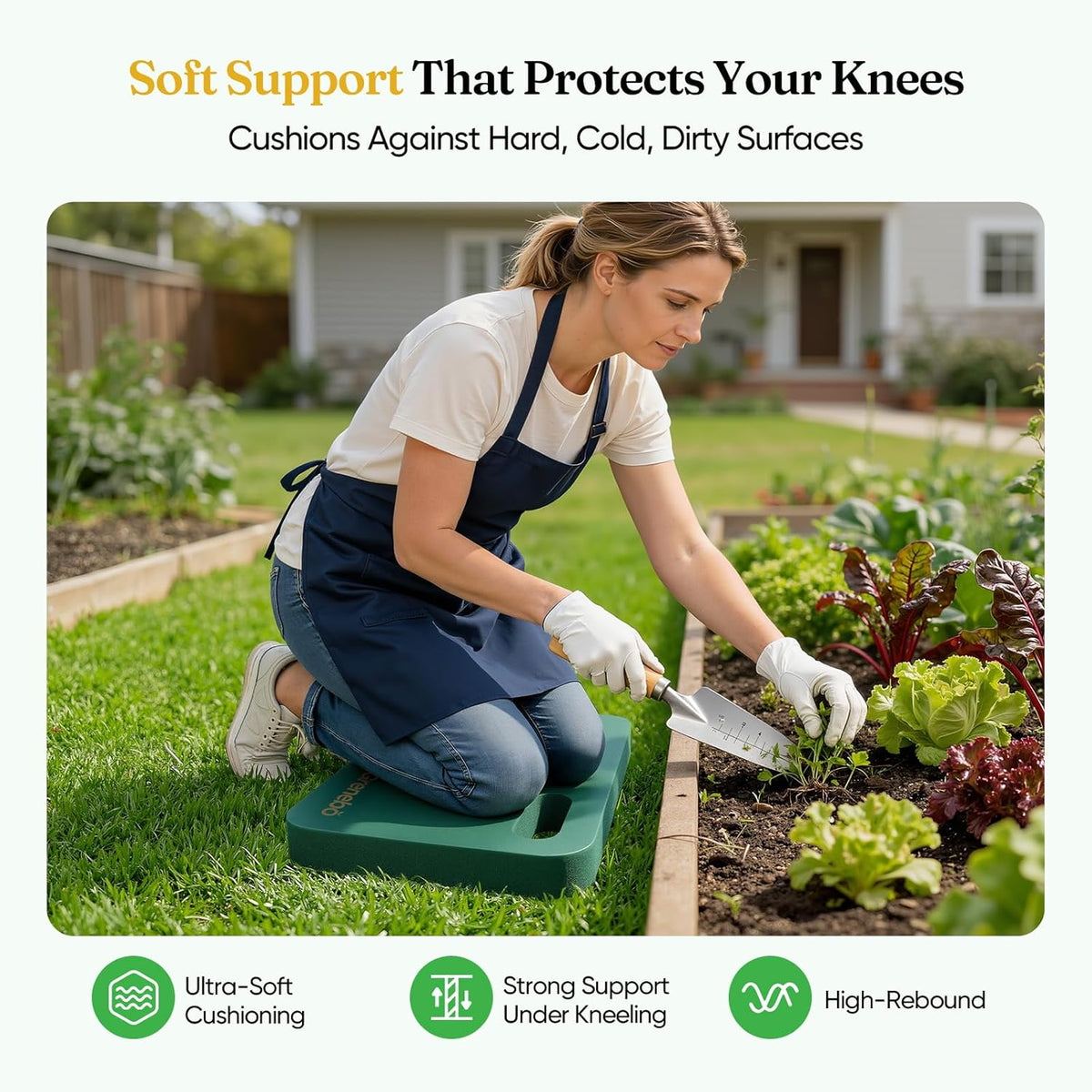 Grenebo 2-Pack 1.6" Extra Thick NBR Foam Garden Kneeling Pads, Ultra Soft Cushion Kneeling Pads for Gardening, Gardening Kneeling Pad for Baby Bathing, Work, Exercise, 17.3×11×1.6 in, Green