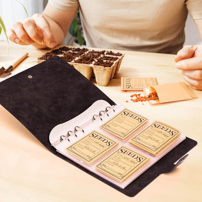 Seed Packet Organizer Binder, Garden Planner Packet with 25 Pack Clear Pocket Sleeves(Slot 3.9" x 5.5") 50Pcs Seed Storage Envelopes, Fit for Standard Seed Packets