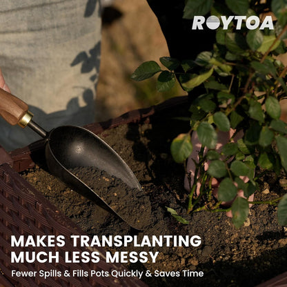 ROYTOA Soil Scoop Garden Trowel, Garden Spade with Ergonomic Walnut Handle, Small Hand Shovel for Transplanting, Digging and Cultivating