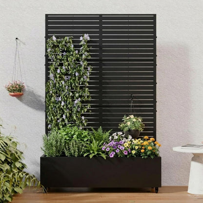 Casaphoria Metal Raised Garden Bed with Trellis and Wheels, 72"x47"x16" Planter Box for Climbing Plants, Vegetables & Vines, Features Drainage Holes and Privacy Screen (Black-Louver) - Colors C