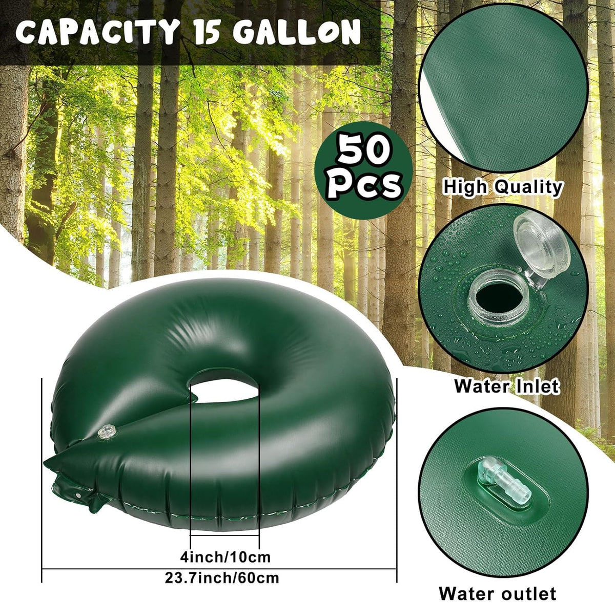 Roshtia 2 Pack 15 Gallon Tree Watering Ring Bag Slow Release Reusable Tree Bag Bulk Heavy Duty Automatic Drip Irrigation Ring PVC Root Water System for Garden Newly Planted (Brown)