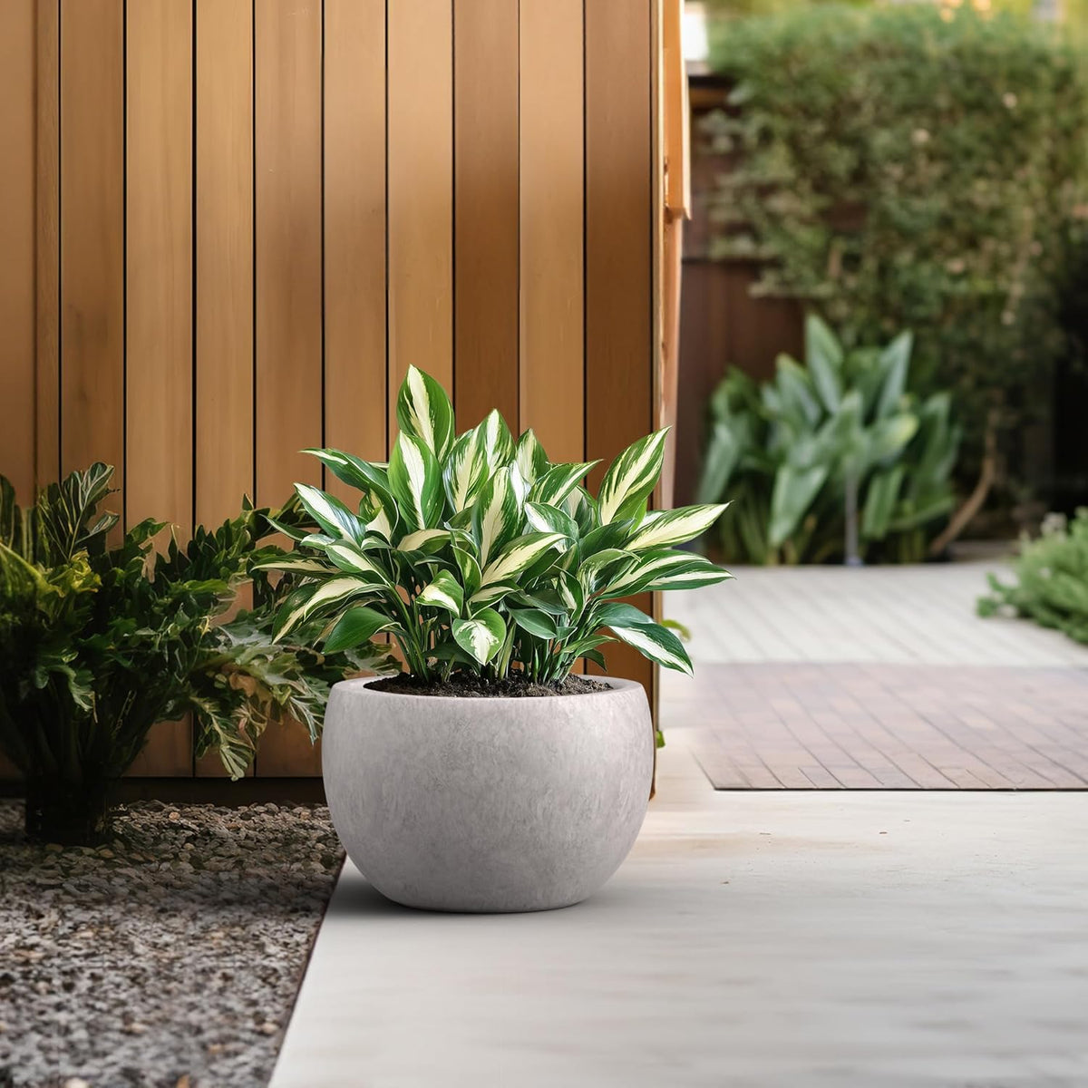 Large Round Bowl Vintage BRN Concrete Planter 19.9" Dia, Outdoor
