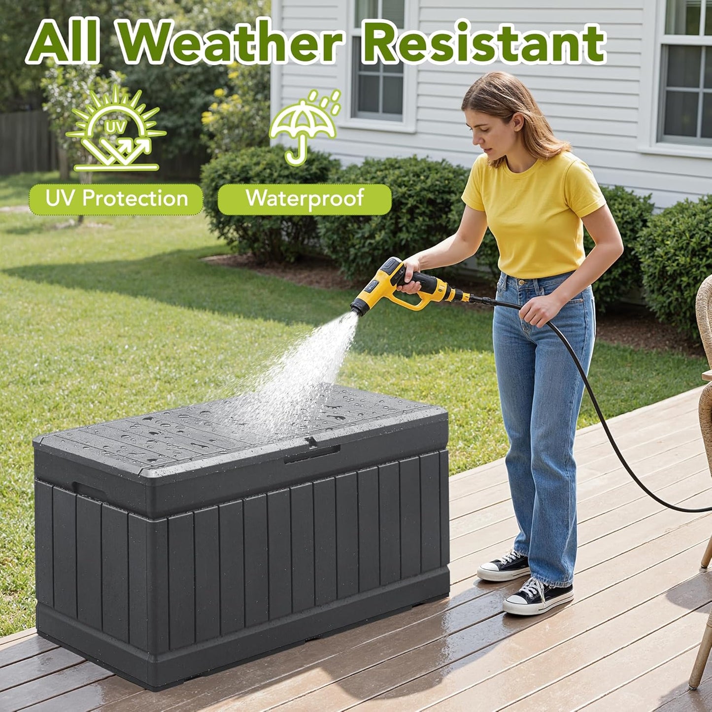 30 Gallon Resin Deck Box Waterproof Outdoor Storage Box for Patio Furniture Pool Accessories Indoor Storage for Cushion Garden Tools (30 Gallon, Black)