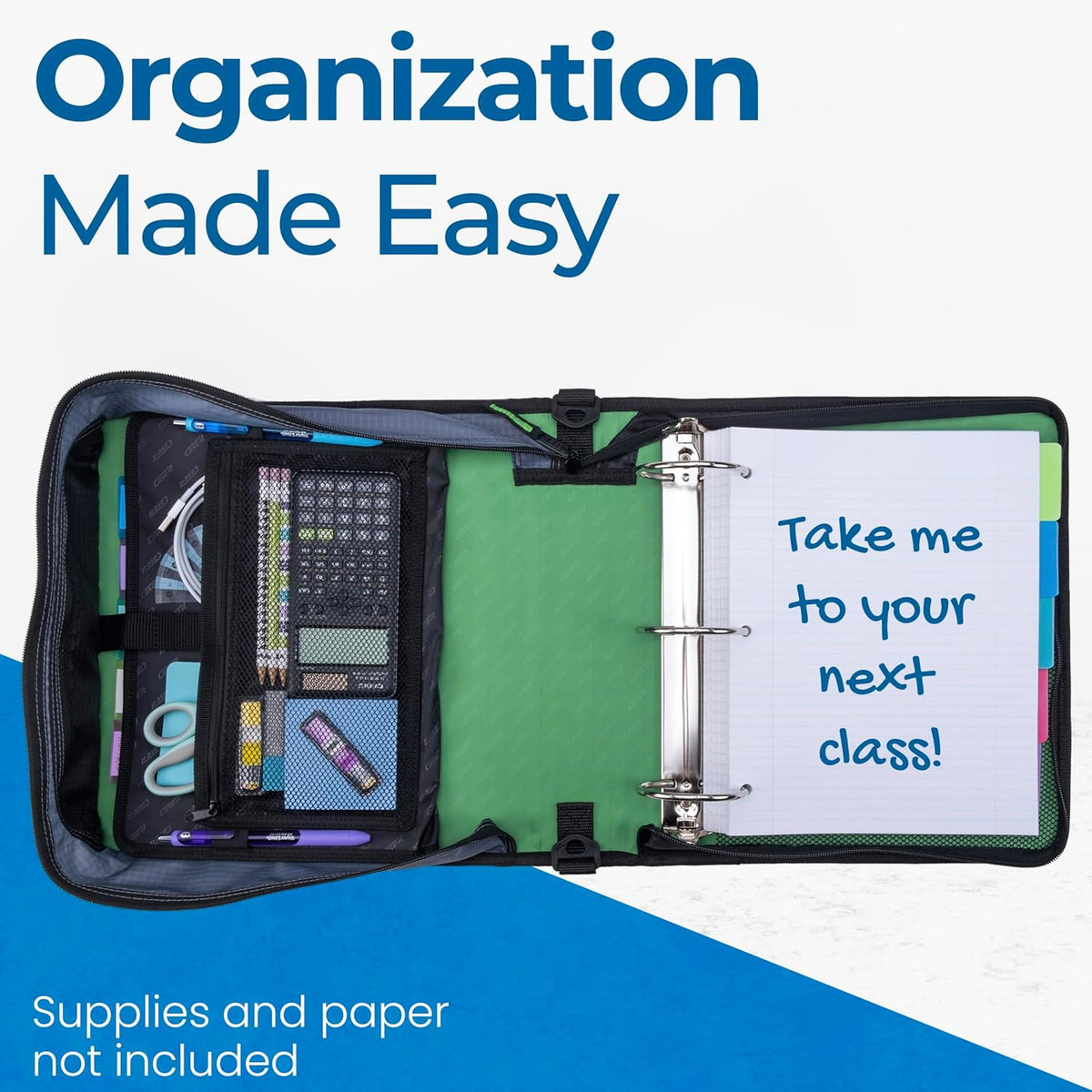 School Zipper Binder | 3-Inch O-Rings | 600-Sheet | D-146 Key Lime