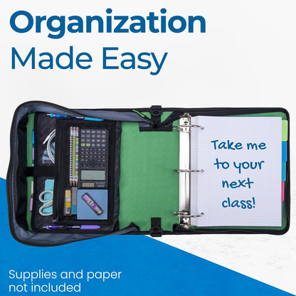 School Zipper Binder | 3-Inch O-Rings | 600-Sheet | D-146 Key Lime