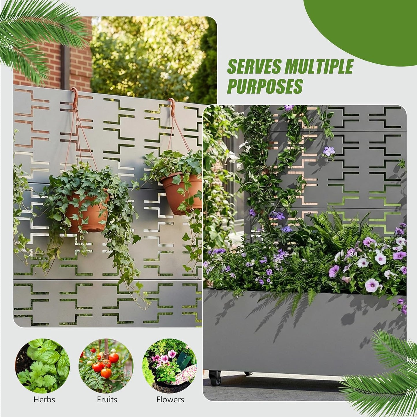 Casaphoria Metal Raised Garden Bed with Trellis and Wheels, 72"x47"x16" Planter Box for Climbing Plants, Vegetables & Vines, Features Drainage Holes and Privacy Screen (Black-Louver) - Colors C