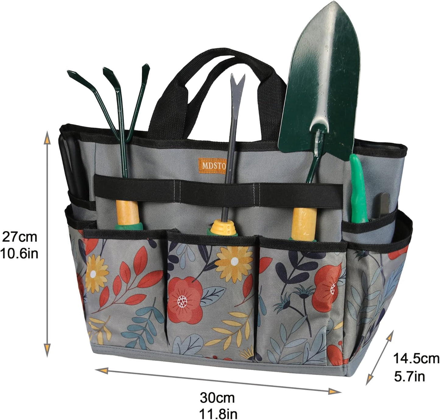 MDSTOP Garden Tool Bag, Garden Tool Kit Holder Home Organizer Storage Carrier, Oxford Garden Hand Tool Storage Tote Organizer with Handle and 8 Roomy Pockets, Floral Gardening Gift, Tools Not Included