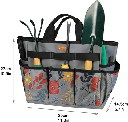 MDSTOP Garden Tool Bag, Garden Tool Kit Holder Home Organizer Storage Carrier, Oxford Garden Hand Tool Storage Tote Organizer with Handle and 8 Roomy Pockets, Floral Gardening Gift, Tools Not Included