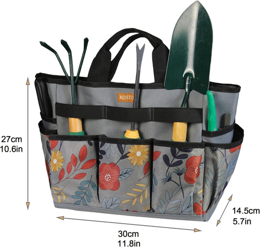 MDSTOP Garden Tool Bag, Garden Tool Kit Holder Home Organizer Storage Carrier, Oxford Garden Hand Tool Storage Tote Organizer with Handle and 8 Roomy Pockets, Floral Gardening Gift, Tools Not Included