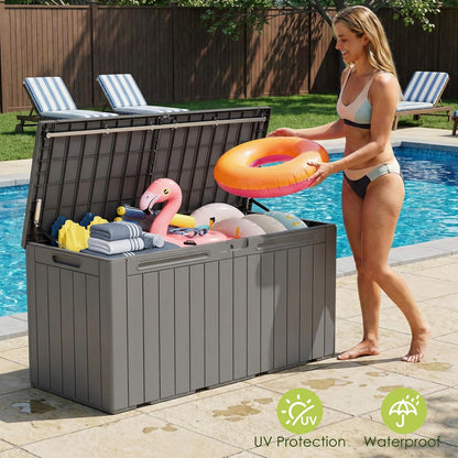 Devoko 100 Gallon Waterproof Large Resin Deck Box Indoor Outdoor Lockable Storage Container for Patio Furniture Cushions Garden Tools (100 Gallon, Black)