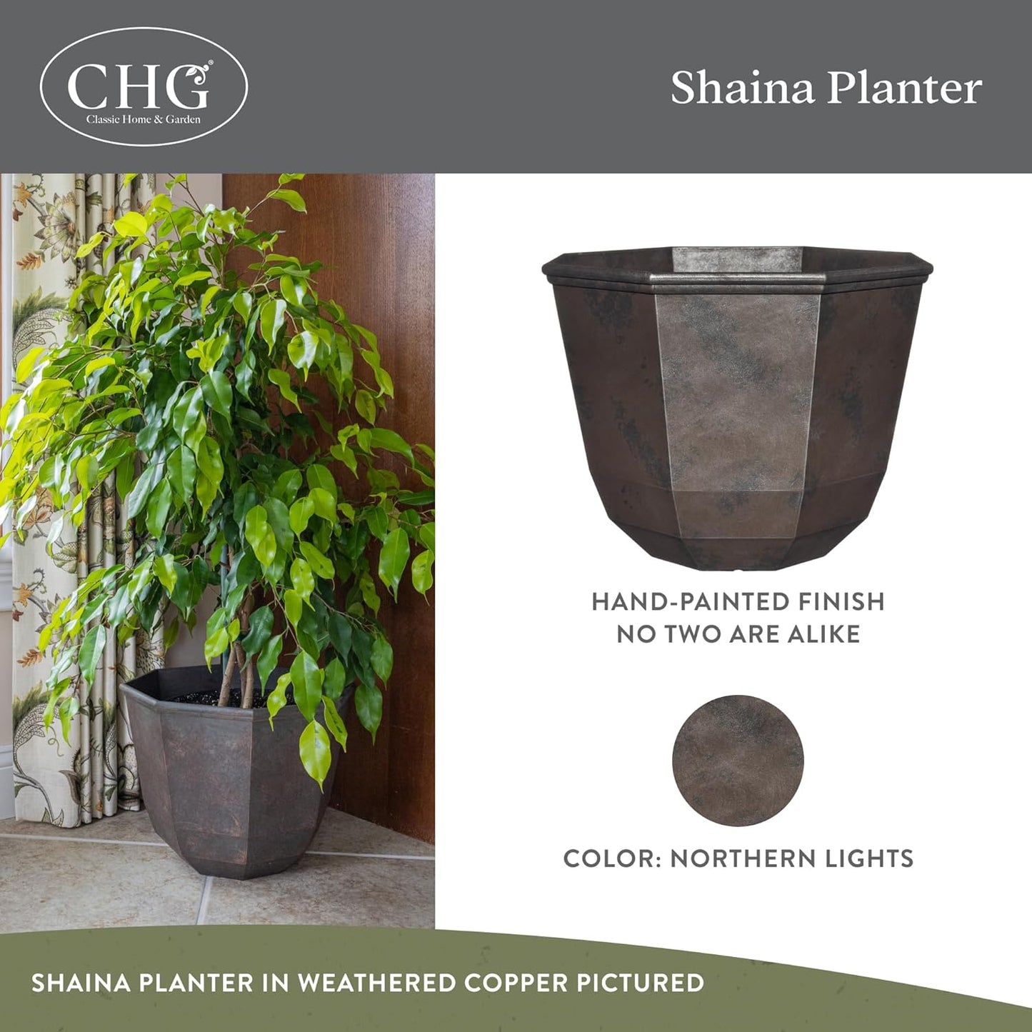 Classic Home and Garden by Growscape Shaina Planting Pots - Lightweight Indoor & Outdoor Plant Pots - UV-Resistant Resin Flower Pots - Pot Planters for Flowers & Herbs (15” Earth)