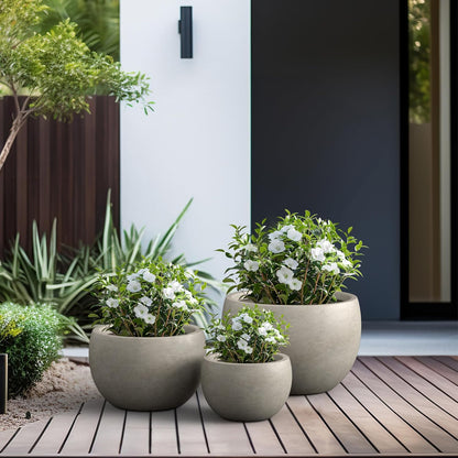 Large Round Bowl Vintage BRN Concrete Planter 19.9" Dia, Outdoor