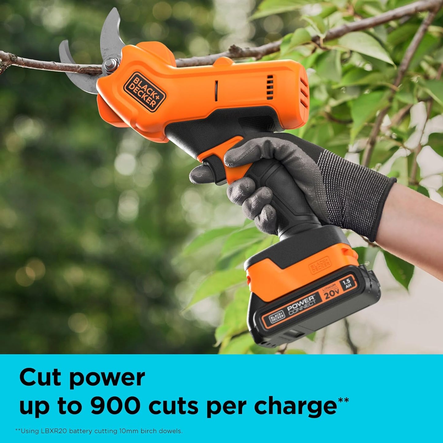 BLACK+DECKER 20V MAX* Cordless Pruner Electric Pruning Shears, Battery and Charger Included, 900 Cuts Per Charge, Electric Pruner, Tool Free Blade Change (BCPR320C1)