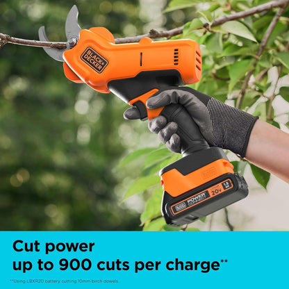 BLACK+DECKER 20V MAX* Cordless Pruner Electric Pruning Shears, Battery and Charger Included, 900 Cuts Per Charge, Electric Pruner, Tool Free Blade Change (BCPR320C1)
