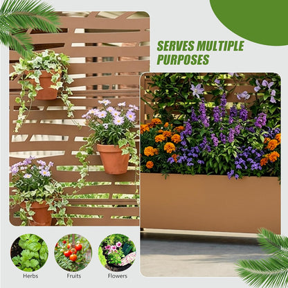 Casaphoria Metal Raised Garden Bed with Trellis and Wheels, 72"x47"x16" Planter Box for Climbing Plants, Vegetables & Vines, Features Drainage Holes and Privacy Screen (Black-Louver) - Colors D