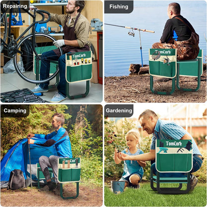 TomCare Garden Kneeler and Seat 10.64” Wider Larger Soft Kneeling Pad Garden Bench with 2 Large Tool Pouches Heavy Duty Garden Stool Foldable Tools Gardening Gifts for Women Men Gardeners