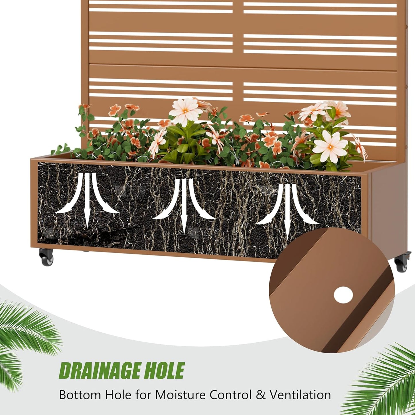 Casaphoria Metal Raised Garden Bed with Trellis and Wheels, 72"x47"x16" Planter Box for Climbing Plants, Vegetables & Vines, Features Drainage Holes and Privacy Screen (Black-Louver) - Colors B