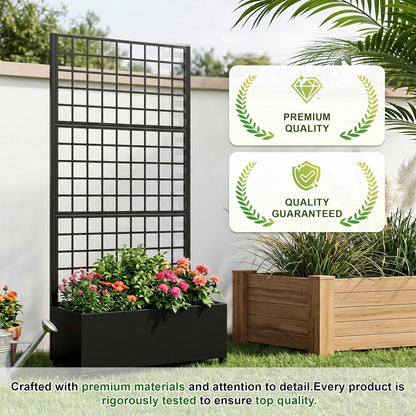 Casaphoria Metal Raised Garden Bed with Trellis and Wheels, 72"x47"x16" Planter Box for Climbing Plants, Vegetables & Vines, Features Drainage Holes and Privacy Screen (Black-Louver) - Colors A