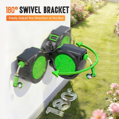 Retractable Garden Hose Reel 1/2" 100ft, 2-in-1 Wall Mount & Portable Auto Rewind Water Hose Reel with Any Length Lock & 180° Swivel, Heavy Duty Outdoor Hose Storage for Garden, Patio and Car Washing