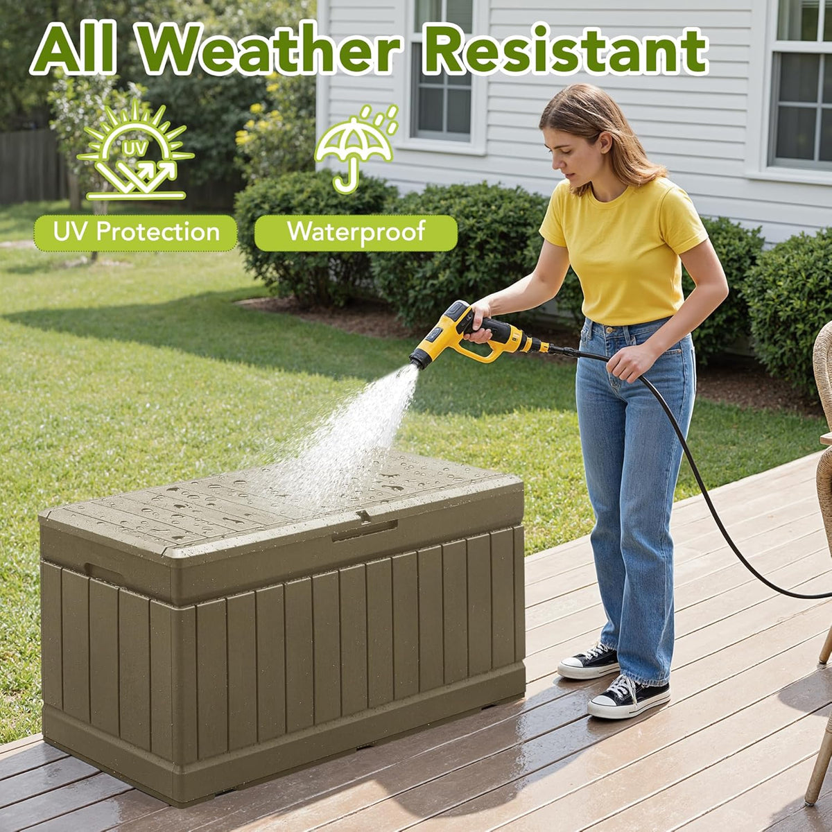 30 Gallon Resin Deck Box Waterproof Outdoor Storage Box for Patio Furniture Pool Accessories Indoor Storage for Cushion Garden Tools (30 Gallon, Black)