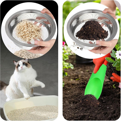 Soil Sieve Set Garden Soils Sifter Stainless Steel Mesh Sifters Compost Sifter with 1,3,6,9,12mm Sieve Mesh and Bonsai Soil Scoop