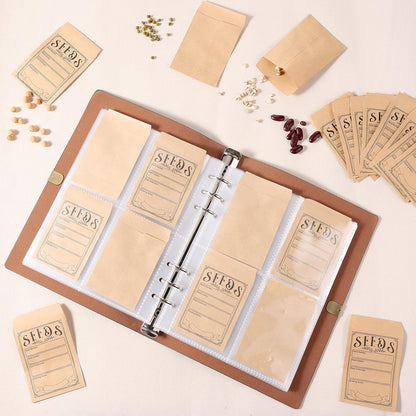 Garden Seed Storage Organizer Binder - 150 Resealable Seed Envelopes Brown Shell with 40 Sheet Protectors for Efficient Seed Packet Organization - Brown