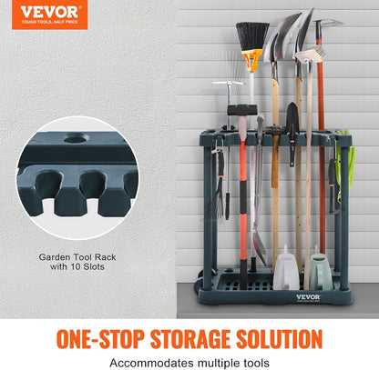 VEVOR Garden Tool Organizer, 10 Slots, Yard Tool Tower Rack for Garage Organization and Storage, Hold Long-Handled Tool/Rake/Broom/Shovel, PP Garden Tool Stand Holder Organizer for Yard, Shed, Outdoor